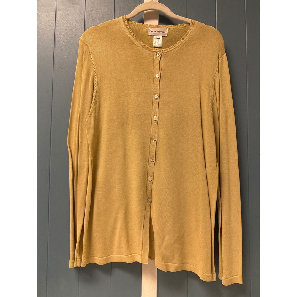 Rena Rowan Gold‎ Cardigan Sweater Womens Size M Button Down Knit Rayon Blend